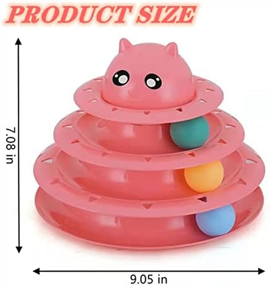 15PCS Cats Feather Toys-Kitten Interactive Assortments Including Tower of Tracks 3-Tier Cat Toy, Feather Teaser -Wand,Bells Toys,Crinkle Balls,Springs,Fluffy Mouse (Accessories Color Random) (Pink)