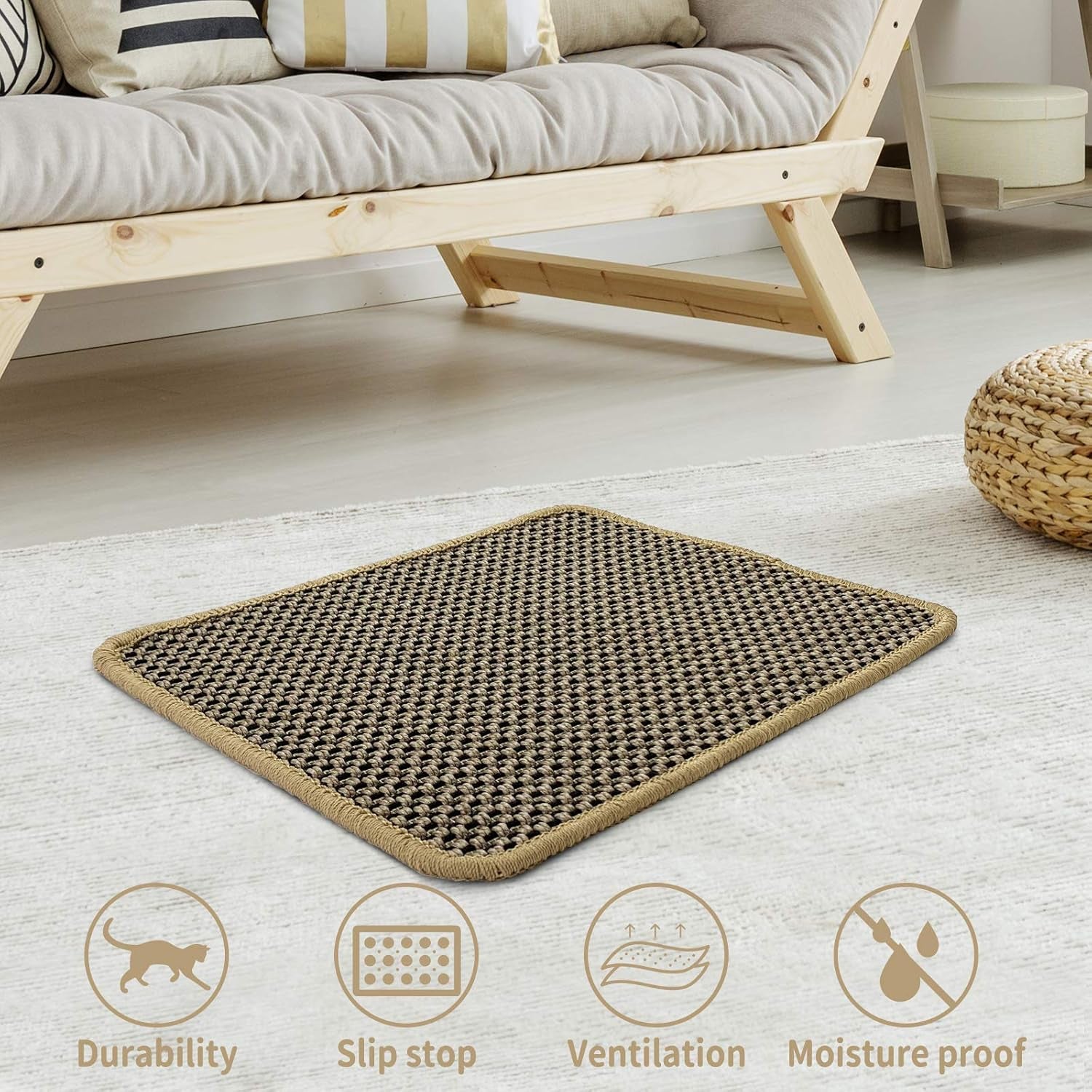 Cat Scratcher Mat, Natural Sisal Cat Scratch Mats, Horizontal Cat Floor Scratching Pad Rug, Protect Carpets and Sofas.