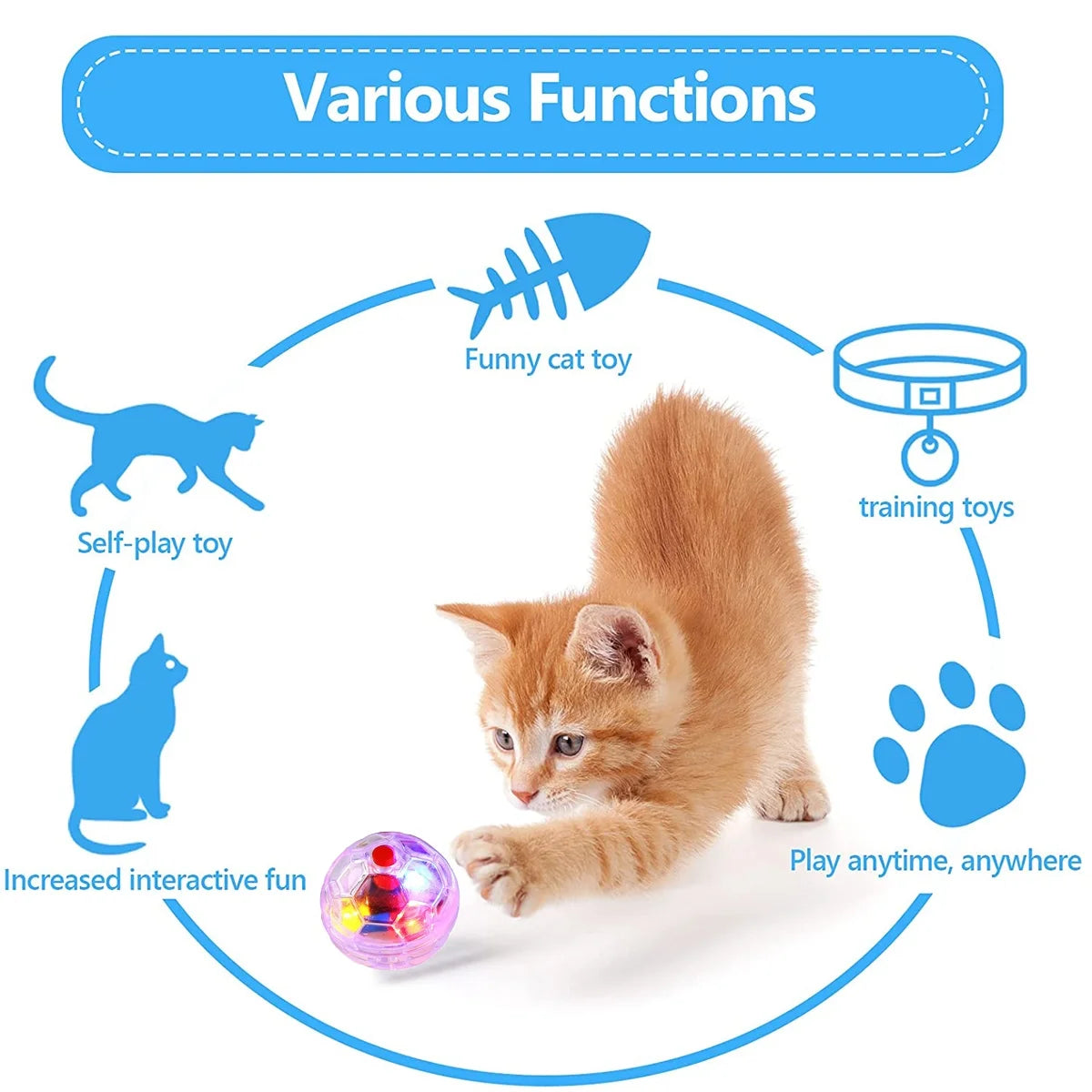 30Pcs Motion Light up Hunting Cat Ball for Cats Motion Activated Cat Ball with LED Light Pet Interactive Toy Animal Activity Toy for More Cat Pet Family