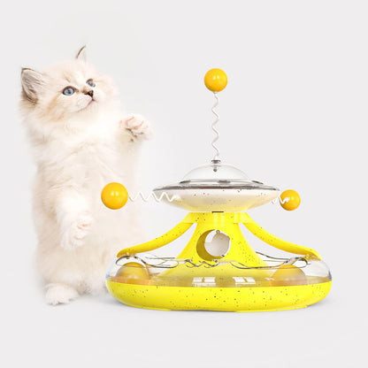 Cat Toy,Interactive Roller Tunnel Cat Toy with Cat Wand Toy for Indoor,Cat Food Dispenser with Toy Balls for Kitten Mental and Physical Motion Exercise (Yellow)